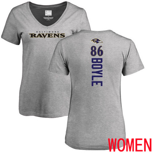 Baltimore Ravens Ash Women Nick Boyle Backer V-Neck NFL Football #86 T Shirt